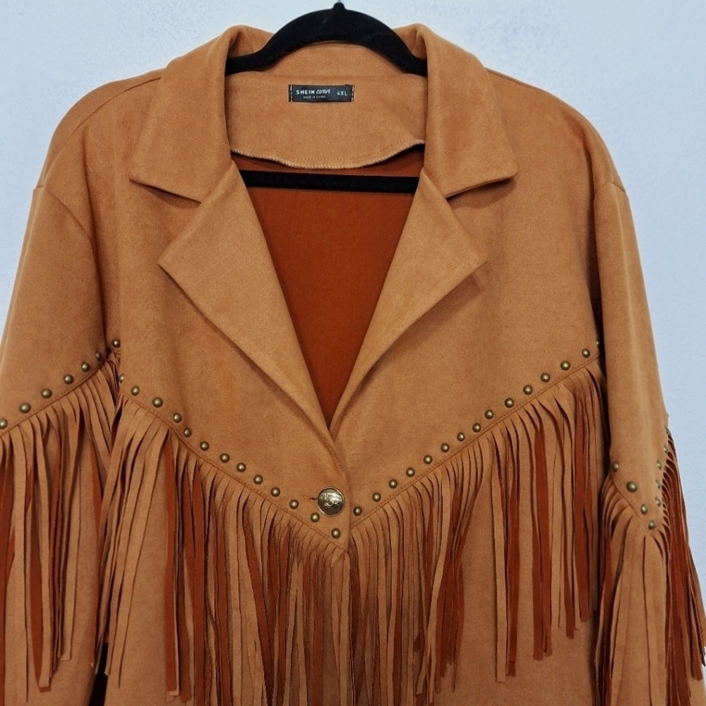 SHEIN Curve Faux Suede Western Cowgirl Equestrian Fringe Jacket Plus Size 4XL - Picture 3 of 10